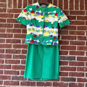 Anne Crimmins Umi Collections Skirt Suit Vintage Multi Color Geometric 4 Spring